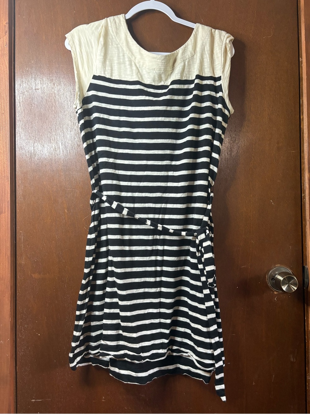 Merona Black and Cream Striped Waist-Tie Mini Dress